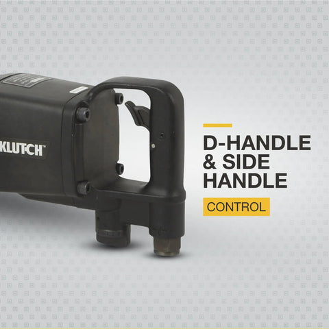 Close-up of Heavy-Duty Air Impact Wrench With 8 Inch Anvil And D-Handle, showing D-handle design and control features