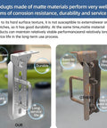 Comparison of heavy duty boat trailer bunk brackets: durable matte finish on left vs rusted bracket on right.