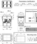 Technical drawing of Beefy Rocker Switch 6 Pin DPDT ON Off On Momentary 20A 125 or 250V IP55 Waterproof High Power 1.5HP