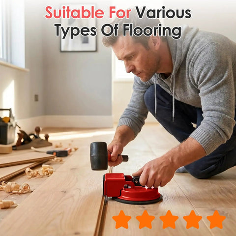 Man using Beefy Floor Gap Fixer Tool With 12Cm Suction Cup And 10 Reusable Sticky Pads Pro Grade Rubber Mallet Gap Puller