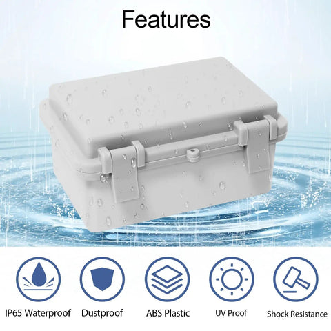 Weatherproof Junction Box All Weather Ready Outdoor Indoor ABS Plastic IP65 Enclosure With Hinged Lid 5.9x3.9x2.8 Inches