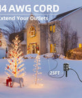 Outdoor Power Strip With 25 Ft Extension Cord, Remote Dusk To Dawn Timer, Waterproof, 6 Grounded Outlets For Christmas Yard Inflatables And Outdoor Decor, ETL Listed With 100 Ft Remote Range in snowy holiday setting