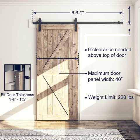 Heavy Duty Sliding Barn Door Hardware Kit for 40 Inch Wide Doors with a Smooth Quiet Glide and Built to Last, installed view