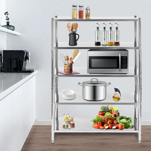 Heavy Duty Five Tier Stainless Steel Shelves And Wire Shelving Unit For Kitchen Garage And Home Office Storage Sturdy Metal Rack Holds 132 Pounds Per Shelf Top Shelf Organization Essential For Any Rad Setup