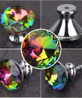 10 Pack Diamond Crystal Glass Drawer Knobs 30mm Snazzy Colorful Cabinet Pulls With Screws For Kitchen Bathroom Dresser Wardrobe DIY Modern Glass Hardware For Cabinets Cupboards And Furniture, rainbow glass knob