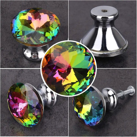 10 Pack Diamond Crystal Glass Drawer Knobs 30mm Snazzy Colorful Cabinet Pulls With Screws For Kitchen Bathroom Dresser Wardrobe DIY Modern Glass Hardware For Cabinets Cupboards And Furniture, rainbow glass knob