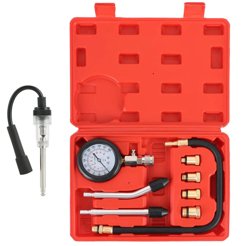 9 Piece Engine Compression Tester Kit With Spark Plug Tester For Gas Cars And Motorcycles 0 To 20 Bar And 0 To 300 Psi Cylinder Pressure Gauge