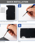 Quick installation guide showing Heavy Duty Replacement Screws Tailored For Ridge Wallets Featuring Hex And T5 Torx Drivers 22 Piece Matte Black Stainless Steel Kit.