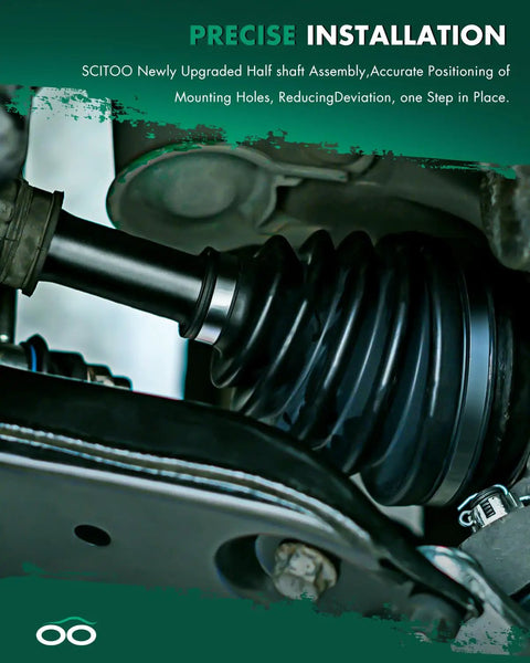 2PC Front CV Axles Set for Jeep Commander and Grand Cherokee 2005-2010 Front Left and Right Axle Assemblies Direct Fit Replacement 4WD AWD Ready OE Style Durable Build Includes 66-3417 66-3418 NCV82502 installed front CV axle boot and shaft close-up