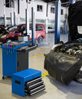 5-Drawer Rolling Tool Chest With Detachable Top Toolbox, Lockable Wheels And Lock Bar in a garage workshop with vehicles