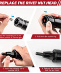 Steps to replace rivet nut head on Pro Grade Heavy Duty Pneumatic Rivet Nut Gun Tool With 1 Quarter 5 Sixteenths 3 Eighths Self Locking Heads