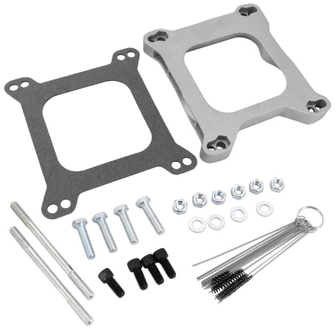 Open Center Three Quarter Inch Carburetor Gasket Adapter Kit 4Bbl To 4Bbl Aluminum Direct Bolt On Replacement For Most 4Bbl Carbs Improves Air Fuel Distribution Excludes Holley 4500 Silver, includes hardware and gasket