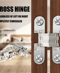 3 Pack Concealed Barrel Door Hinges With 180 Degree Swing Zinc Alloy Auto Close, installed on wooden cabinet door.
