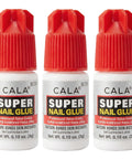 Three bottles of Pro Quick Dry Nail Glue for False Nails and Tips that delivers a strong hold for nail art repairs and long lasting wear.
