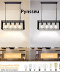 Industrial Heavy Duty Kitchen Island Pendant Light Four Light Rectangular Rustic Vintage Hanging Fixture with warm white and daylight modes