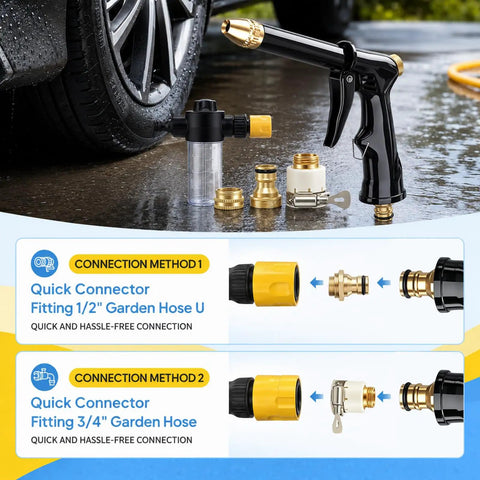 Beast Mode Pressure Washer Wand With 360 Degree Rotating Nozzle And Multiple Spray Patterns next to connection fittings