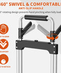 Heavy Duty Folding Hand Truck With 360 Degree Rotating Handle And Rock Solid 330 Lbs Capacity Smooth Rolling Aluminum Dolly Cart handle detail with anti-slip design