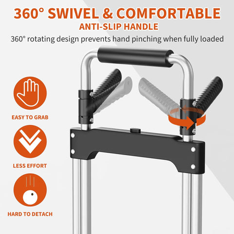 Heavy Duty Folding Hand Truck With 360 Degree Rotating Handle And Rock Solid 330 Lbs Capacity Smooth Rolling Aluminum Dolly Cart handle detail with anti-slip design