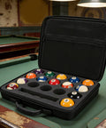 17 Slot Billiard Ball Case With Foam Lining And Mesh Pouch Adjustable Shoulder Strap And Dual Zip Closure Holds Standard 2 1 4 Inch Pool Balls