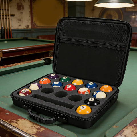 17 Slot Billiard Ball Case With Foam Lining And Mesh Pouch Adjustable Shoulder Strap And Dual Zip Closure Holds Standard 2 1 4 Inch Pool Balls