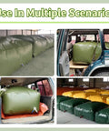 Massive Capacity Water Bladder For Outdoor Adventures, RV And Camping shown in various scenarios, truck bed or indoor use.