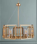Six Light Gold Drum Farmhouse Chandelier for Dining Room and Island Kitchen Easy Install with Clear Glass Shade