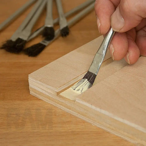 Using Horsehair Flux Brushes 36 Pack With Five And A Quarter Inch Handles And Three Eighths Inch Bristles to apply glue on wood