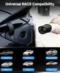 Person holding plug of Tesla Level 2 EV Charger With 40 Amp 240V NEMA 14-50 Plug Adjustable Current And Timer 25Ft Cable Mobile Connector