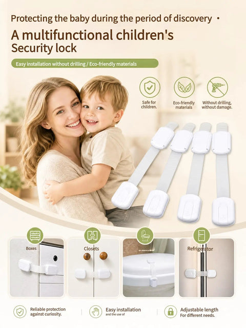 No Drill Cabinet Locks With 3M Adhesive for childproofing fridge, toilet, microwave and washer, anti pinch latches displayed