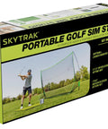 Box of Portable Golf Sim Studio with Launch Monitor Real Time Swing Data Ball Speed Spin and Launch Angle