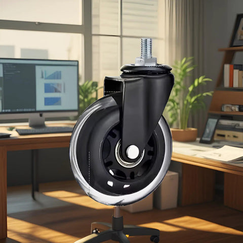 Five Pcs 3 Inch Polyurethane Caster Wheels Silent Rolling Heavy Duty Furniture Casters Smooth As Butter Hella Durable Cart Replacement Parts Built Tough For Easy Gliding Daily Home Or Shop Use, close-up view of a caster wheel with threaded stem.