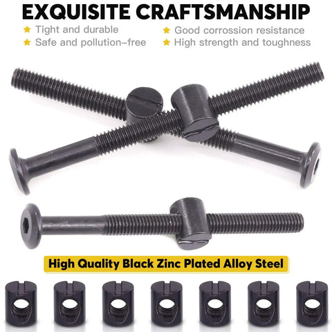 Rock Solid M6 X 80 Mm Hex Socket Cap Bolts With Barrel Nuts Knockout Grade Hardware Set, black zinc plated bolts for furniture assembly.