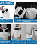Installation guide for Indoor Dryer Vent Kit 3 In 1 With Lint Catcher Bucket Box showing step-by-step assembly and water addition.