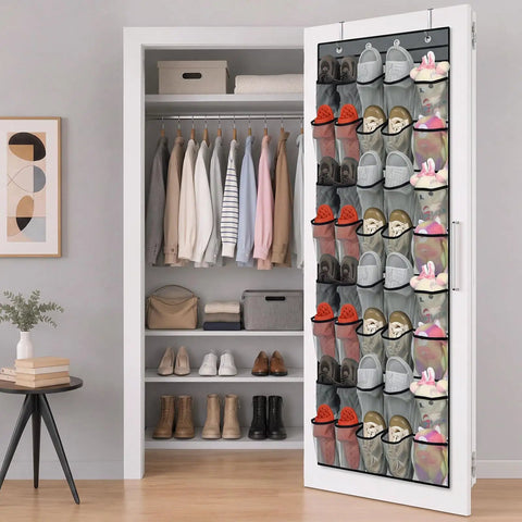 Smart Heavy Duty Over The Door Shoe Organizer Featuring Forty Roomy Mesh Pockets To Keep Sneakers Fresh While Clearing Closet And Entryway Clutter In Gray