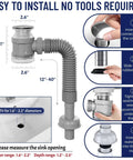 Heavy Duty Stainless Steel Vessel Sink Drain Kit With Clear Bottle Trap And Flexible Water Seal Pipe dimensions and installation steps.