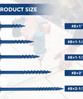 Heavy Duty Pocket Hole Screws Coarse Thread Wood Fasteners 300 Piece Set various lengths showcased with blue finish.