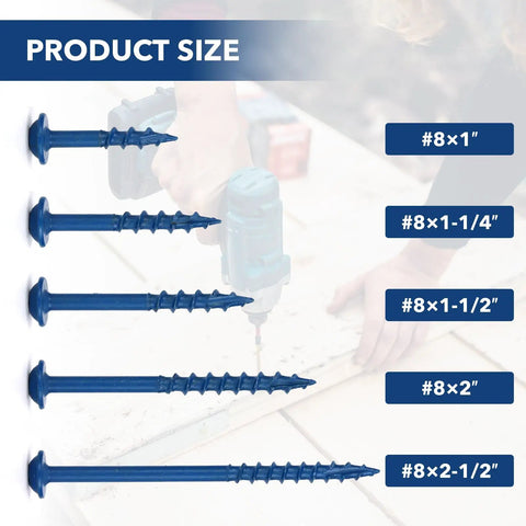 Heavy Duty Pocket Hole Screws Coarse Thread Wood Fasteners 300 Piece Set various lengths showcased with blue finish.