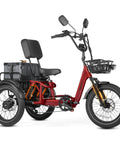 Full Suspension Folding Electric Trike For Adults With 20X3 Inch Fat Tires Power Packed 1200W 48V 20Ah Motor Up To 20 MPH 100 Mile Range Reverse Parking Differential Red With Rear Storage Box, side view