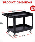 Heavy Duty Rolling Utility Cart Two Tier Service Cart With Wheels Ergonomic Handle 550 Lbs Capacity Plastic Tool Cart For Warehouse Garage Workshop And Kitchen Durable HDPE Trolley 40.5x17.7 Inches, 40.5in x 33.5in shown