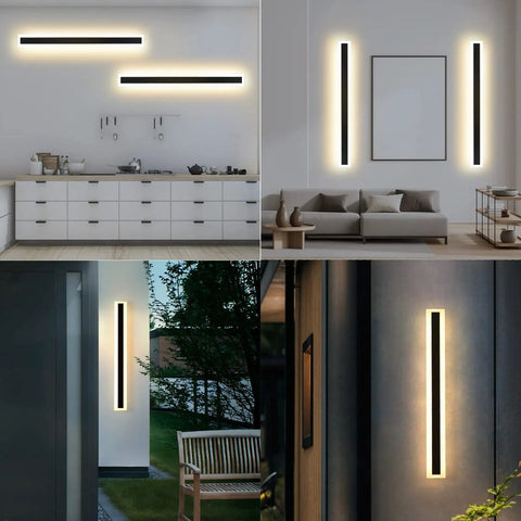 2 Pack Outdoor Wall Lights 32 Inch 24W IP65 Frosted Acrylic LED Modern Rectangular Black Wall Fixtures in various settings