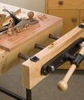 Quick Release Woodworking Vise For Bench Work 12 Inch Built Tough End Vise mounted on workbench with hardwood handle