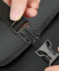 Close-up of buckle on Quickdraw Hanging Storage Bag For Home, Backpacking, And Camping, Foldable Go-To Gear Organizer, waterproof nylon
