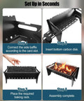 Steps to set up Portable Folding Charcoal Grill With Griddle Surface, Grate And Wire Mesh for outdoor grilling sessions.