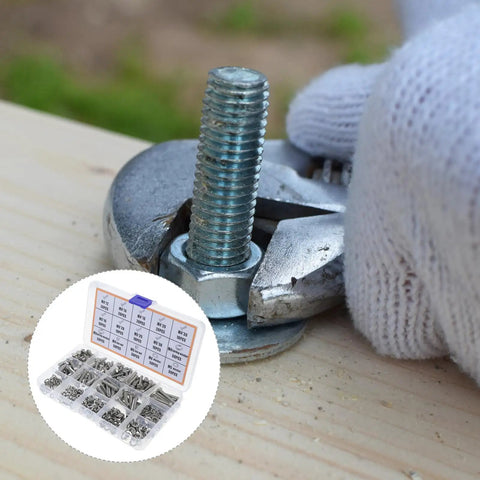 375-Piece Pro Grade 304 Stainless Steel Hex Bolts Nuts And Flat Washers Assortment Kit with wrench tightening bolt
