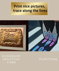 Gold Tin Foil Craft Kit with greeting card and painting showcasing embossed design and colorful projection.