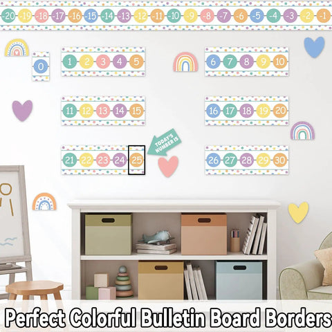 Number Line Bulletin Board Set for Classroom and Home School Decor, Boho Vibe Math Learning Posters with colorful numbers and hearts
