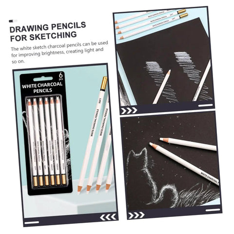 Six Pack White Sketching Pencils For Drawing And Shading Great For Beginners And Artists White Charcoal Pencils