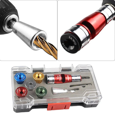 Heavy Duty Wire Strippers Tool For Drill Electric Speed Twisting Device Fast Aluminum insulation remover set with drill accessories.