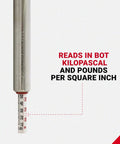 Milton S-925 pencil tire pressure gauge with built-in deflator valve, brass-plated body, front view