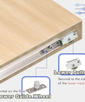 Concealed Sliding Door Hardware Kit With Soft Close Mechanism And Hidden Rails, showing lower guide wheel and pulley.